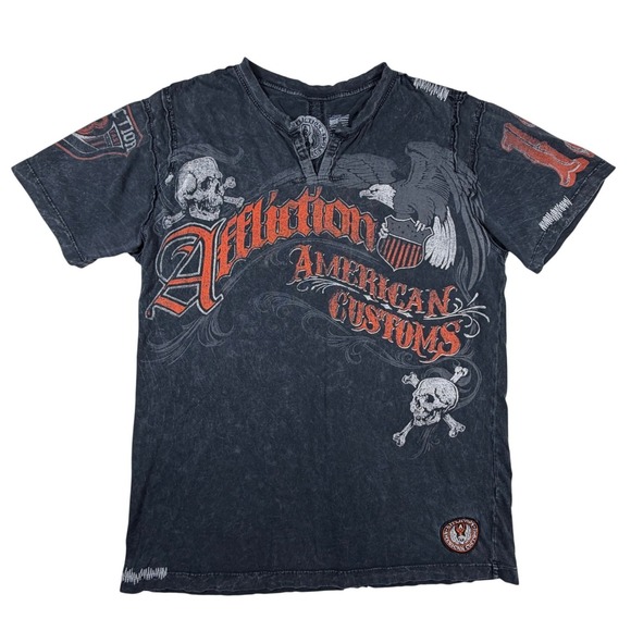 Affliction Other - VTG Affliction American Customs Mens L Large Black Acid Wash Skull Eagle T-Shirt